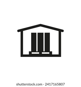 Warehouse and storage icon with cargo on a pallet inside. Vector illustration and symbol.