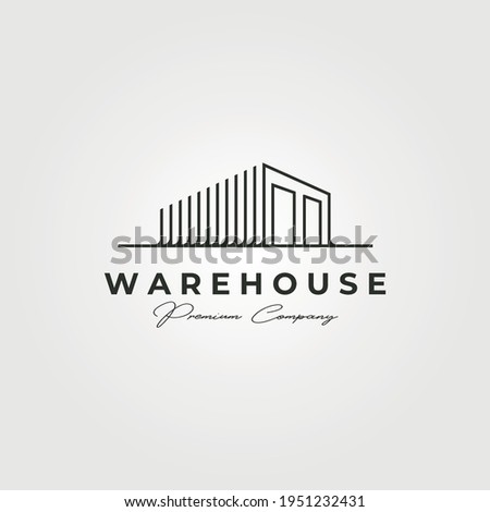 warehouse storage line art logo vector illustration design, line art style