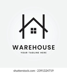 warehouse storage, office industrial logo vector illustration icon line art symbol label template background design simple