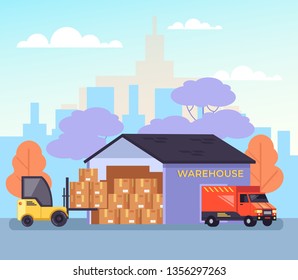 Warehouse storage shipping logistics concept. Vector design graphic flat cartoon isolated illustration