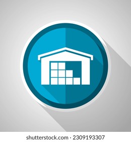Almacén, símbolo de almacenamiento, icono azul vectorial de diseño plano con sombra larga