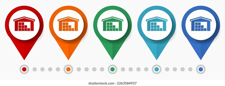 Warehouse, store concept vector icon set, flat design logistics pointers, infographic template easy to edit
