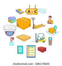 Warehouse store icons set. Cartoon illustration of 16 warehouse store vector icons for web