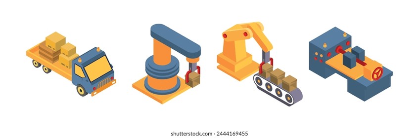 Warehouse and Storehouse Equipment and Object Isometric Vector Set