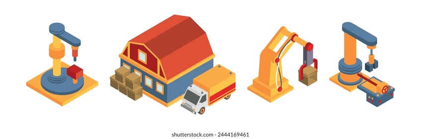 Warehouse and Storehouse Equipment and Object Isometric Vector Set