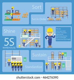 Warehouse Teamwork Cartoon With The 5S Activities