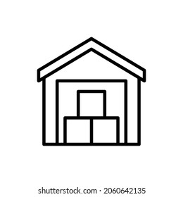 Warehouse thin line icon, storehouse with boxes. Storage. Logistic distribution. Modern vector illustration.