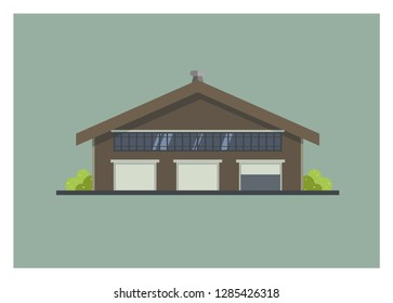 warehouse with three doors and long window, simple illustration