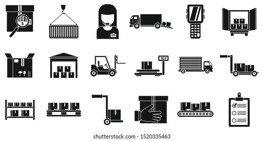 Warehouse transport icons set. Simple set of warehouse transport vector icons for web design on white background