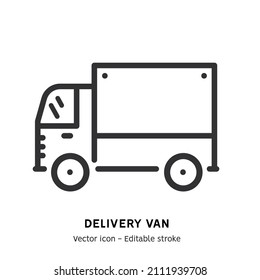 Warehouse Transport Line Icon. Delivery Van Pictogram. Warehouse Car, Global Logistic Industry, Delivery Service Flat Outline Icon. Editable Stroke