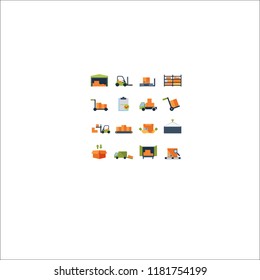 warehouse transportation and delivery icon flat set isolated vector illustration