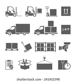 Warehouse transportation and delivery icons set isolated vector illustration