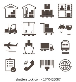 Juego de iconos de almacén y transporte, vector, material editable