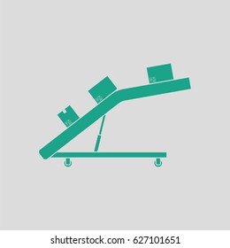 Warehouse transportation system icon. Gray background with green. Vector illustration.