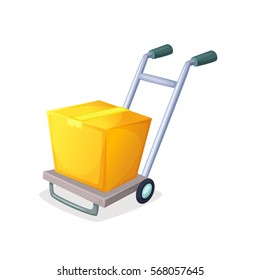 The warehouse trolley with boxes. Delivery and logistic, shipping, transportation symbol. Cartoon style vector illustration.