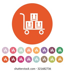 The warehouse trolley with boxes icon. Delivery and logistic, shipping, transportation symbol. Flat Vector illustration. Button Set