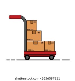 Lagerwagen mit Karikaturboxen, Vektorgrafik. Versandkonzeption