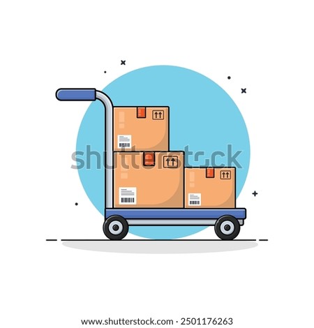 Warehouse Trolley with Cartoon Boxes Vector Illustration. Shipping Concept Design