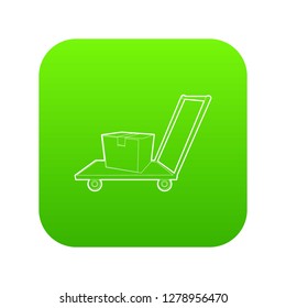 Warehouse trolley icon green vector isolated on white background