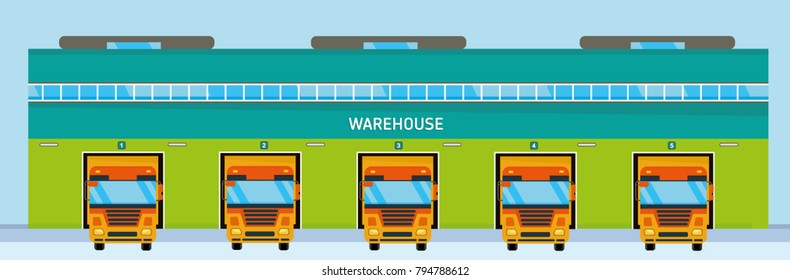 The warehouse with truck in flat style