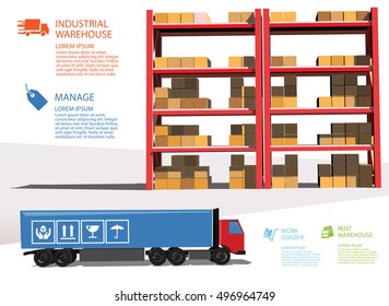Warehouse with truck and info graphics