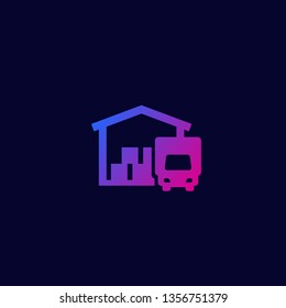 warehouse and truck, vector icon
