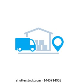 warehouse and van, delivery icon
