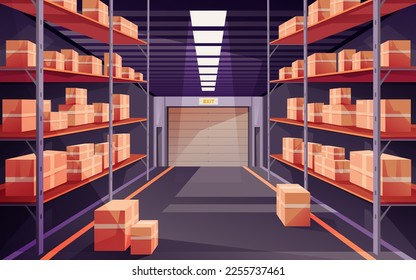 Warehouse vector clipart. Logistic hub with box