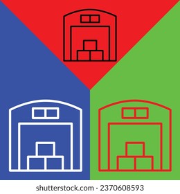 Warehouse Vector Icon, Lineal style icon, from Agriculture icons collection, isolated on Red, Blue and Green Background.