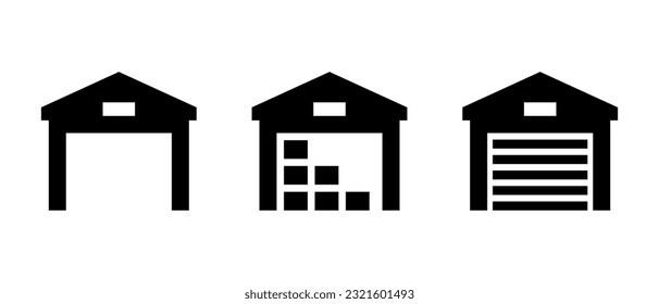 Warehouse vector icon set. Filled storehouse symbol. Shipping, distribution sign
