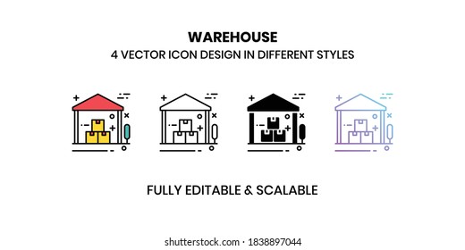 Iconos de la ilustración del vector de almacén en un estilo diferente