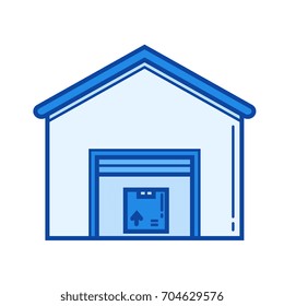 Icono de línea vectorial de almacén aislado en fondo blanco. Icono de línea de almacén para infografía, sitio web o aplicación. Icono azul diseñado en un sistema de cuadrícula.