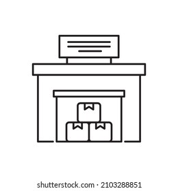Ilustración de diseño de iconos de esquema vectorial de almacén. Símbolo de envío y entrega en fondo blanco archivo EPS 10