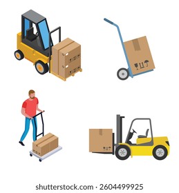 Warehouse Vehicles Isometric Set Isolated White