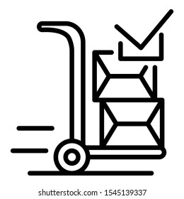 Warehouse wheel cart icon. Outline warehouse wheel cart vector icon for web design isolated on white background