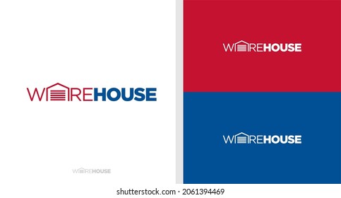 WAREHOUSE WORDMARK LOGO BUILDING NEGATIVE SPACE SIMPLE EDITABLE