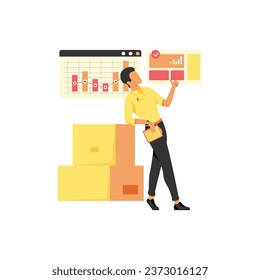 Warehouse worker with boxes. Logistics and delivery service vector Illustration for business and finance conceptual design