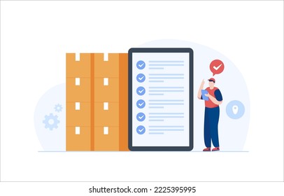 Warehouse worker checking stock. inventory management and stock control. Vector Illustration