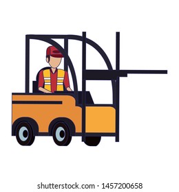 Warehouse worker driving forklift isolated vector illustration