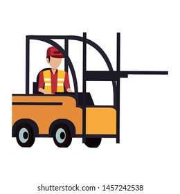 Warehouse worker driving forklift isolated vector illustration