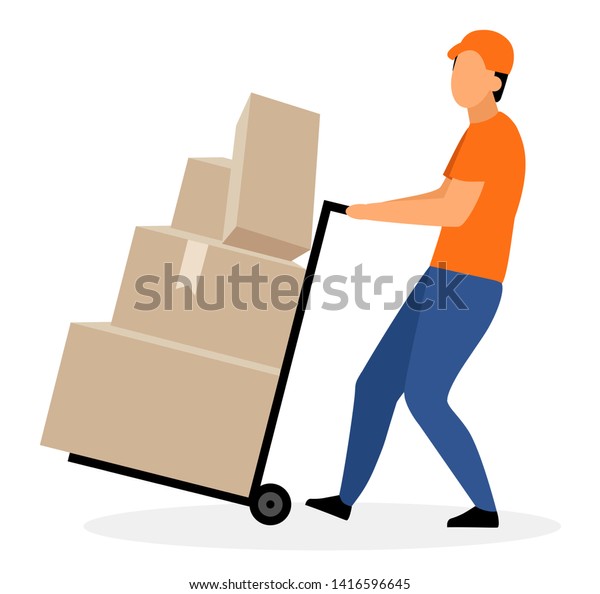 Warehouse Worker Hand Truck Flat Vector Stock Vector (Royalty Free ...