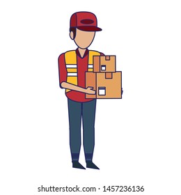 Warehouse worker holding delivery boxes vector illustration
