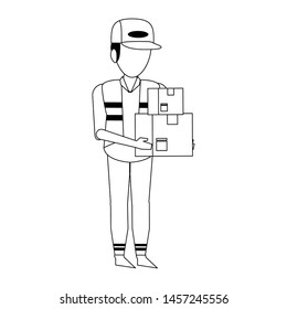 Warehouse worker holding delivery boxes vector illustration
