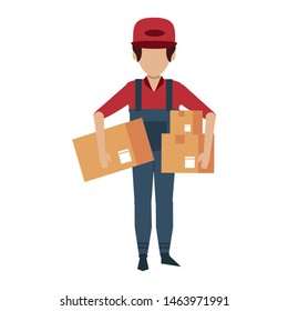 Warehouse worker holding delivery boxes avatar faceless vector illustration