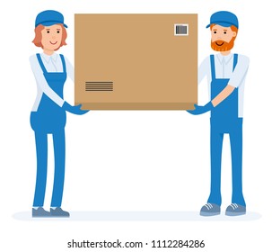 Warehouse worker holding package on the shoulder for delivery to customer. Warehouse workers cartoon character set. Vector flat-style illustration