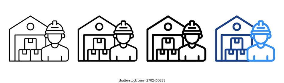 Conjunto de Colección de contorno diferente de icono de trabajador de almacén
