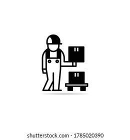 warehouse worker lift box icon vector illustration