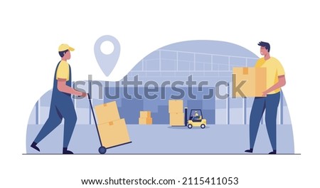 warehouse worker pushing a hand truck