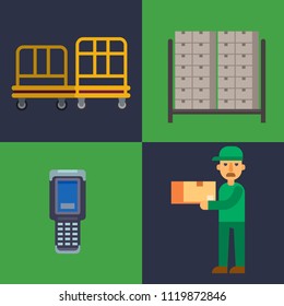 Warehouse worker shipping and delivery flat elements storage business industry vector illustration.
