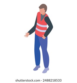 Warehouse worker in uniform holding something with hand isometric icon